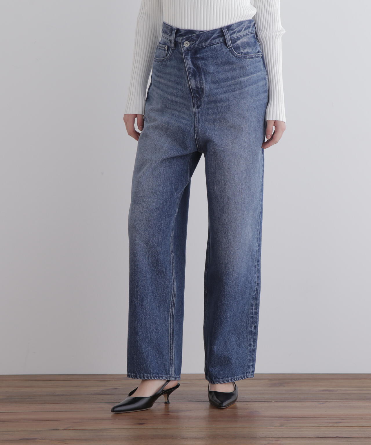 フロントクロスデニムパンツ