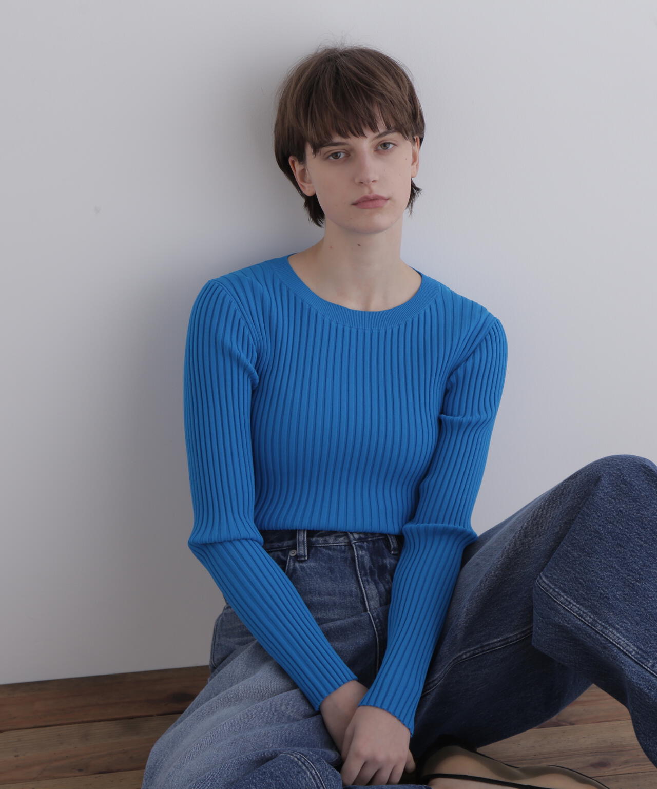 ワイドリブロングスリーブニット