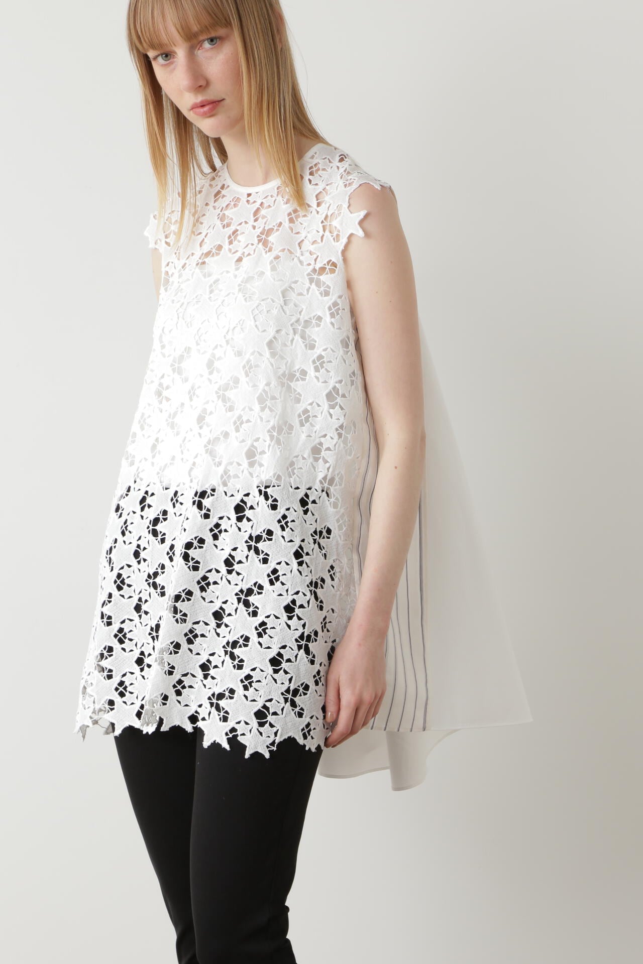 Star Lace/Stripe Combi Blouse