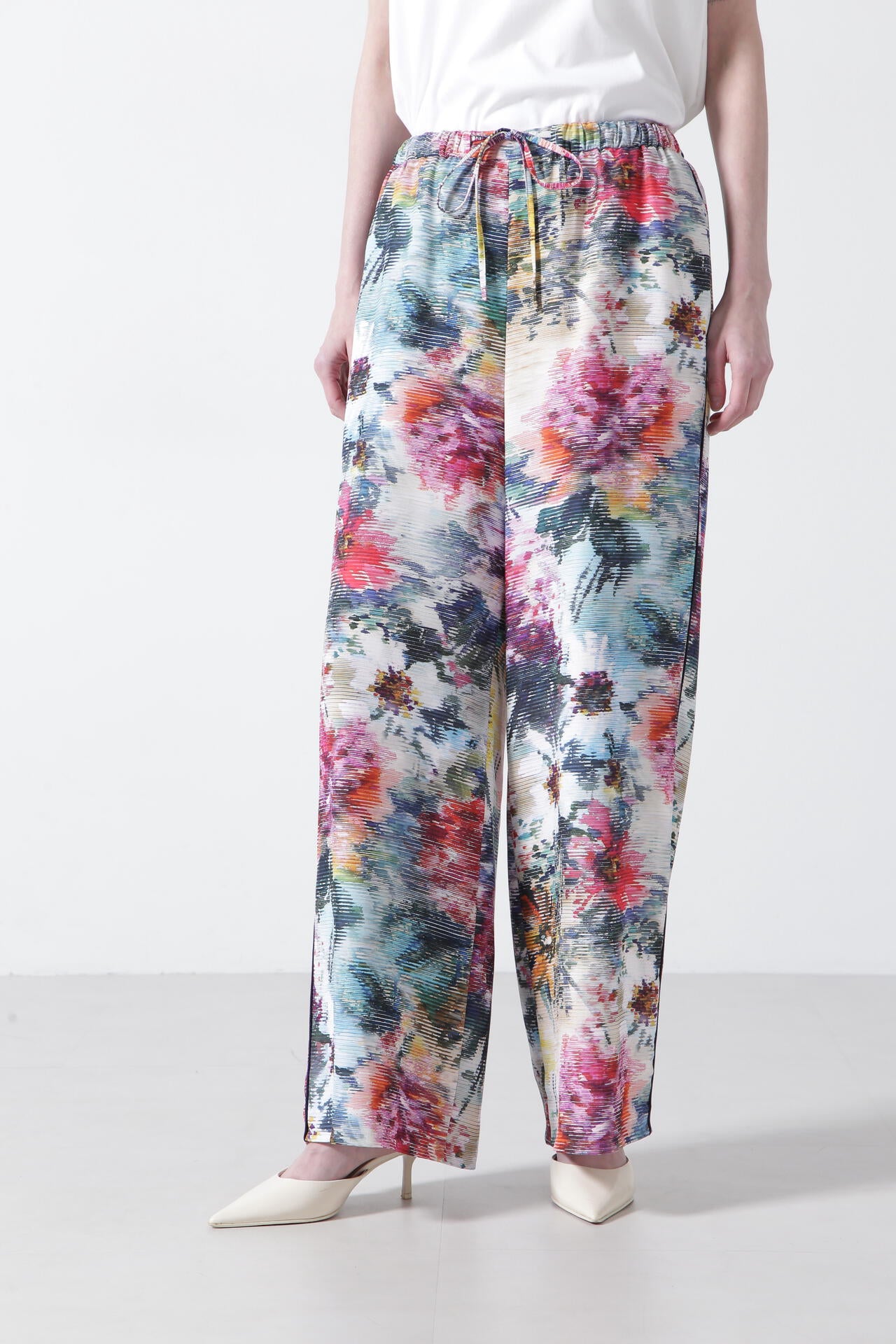 Printed Flower Easy Pants - ベージュ / 36