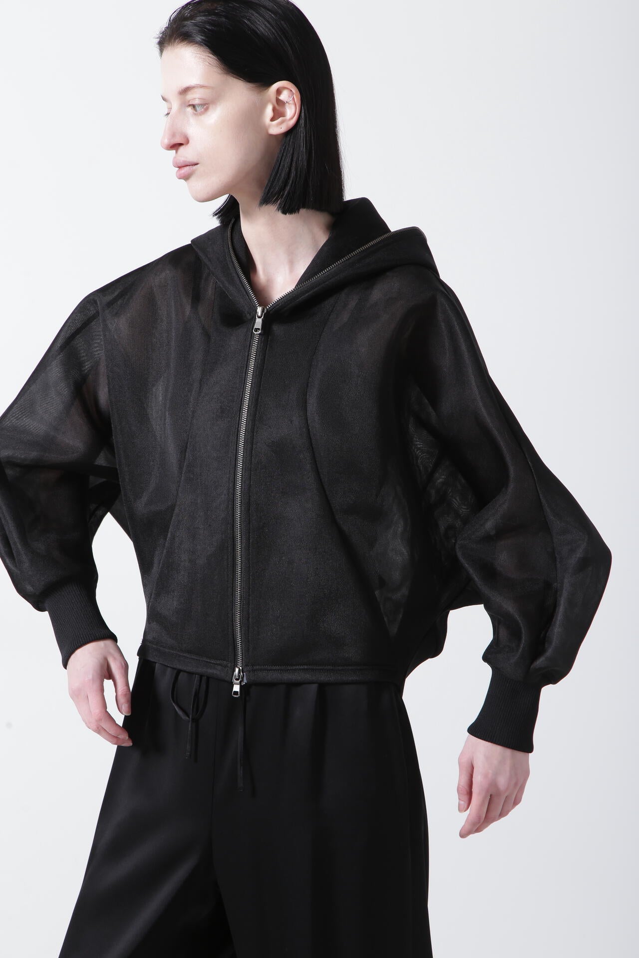 STUMBLY シアーダブルニットフーディ ブラック STUMBLY シアーダブルニットフーディ ブラック