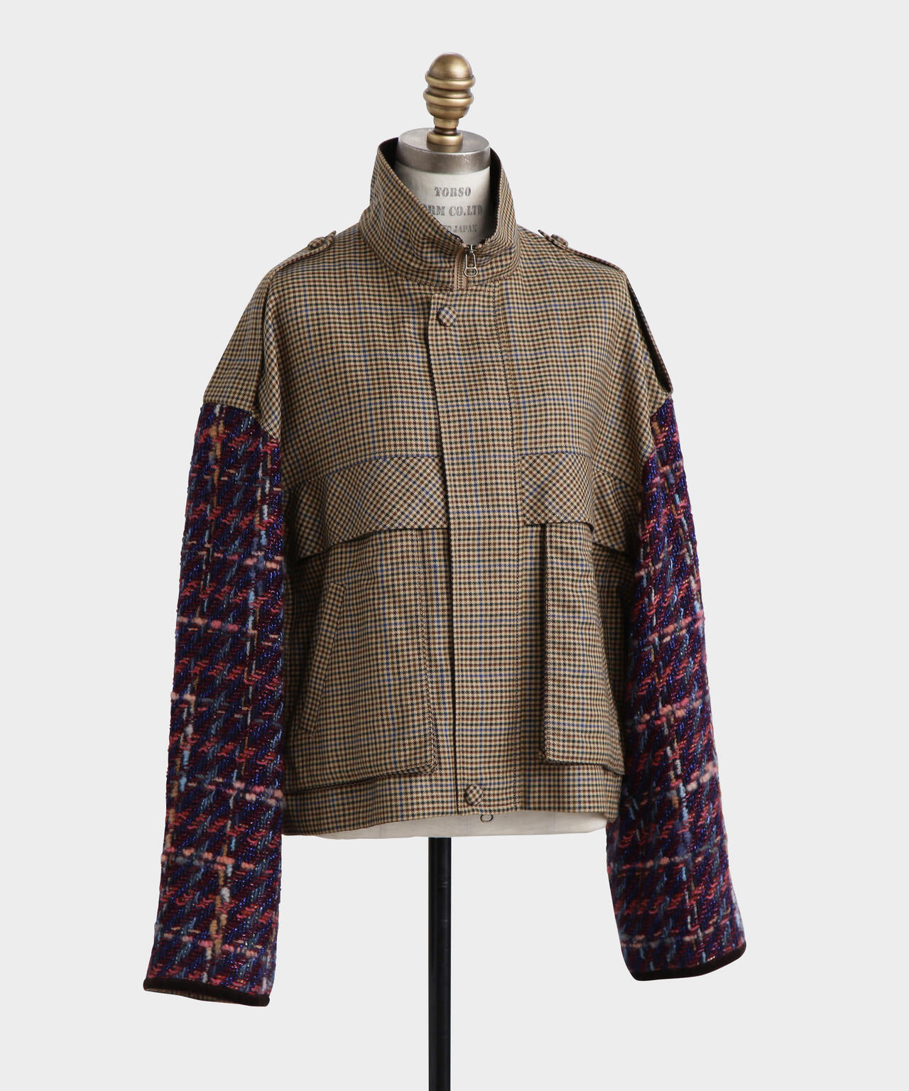 Tweed Sleeve Stand Zip UP JK
