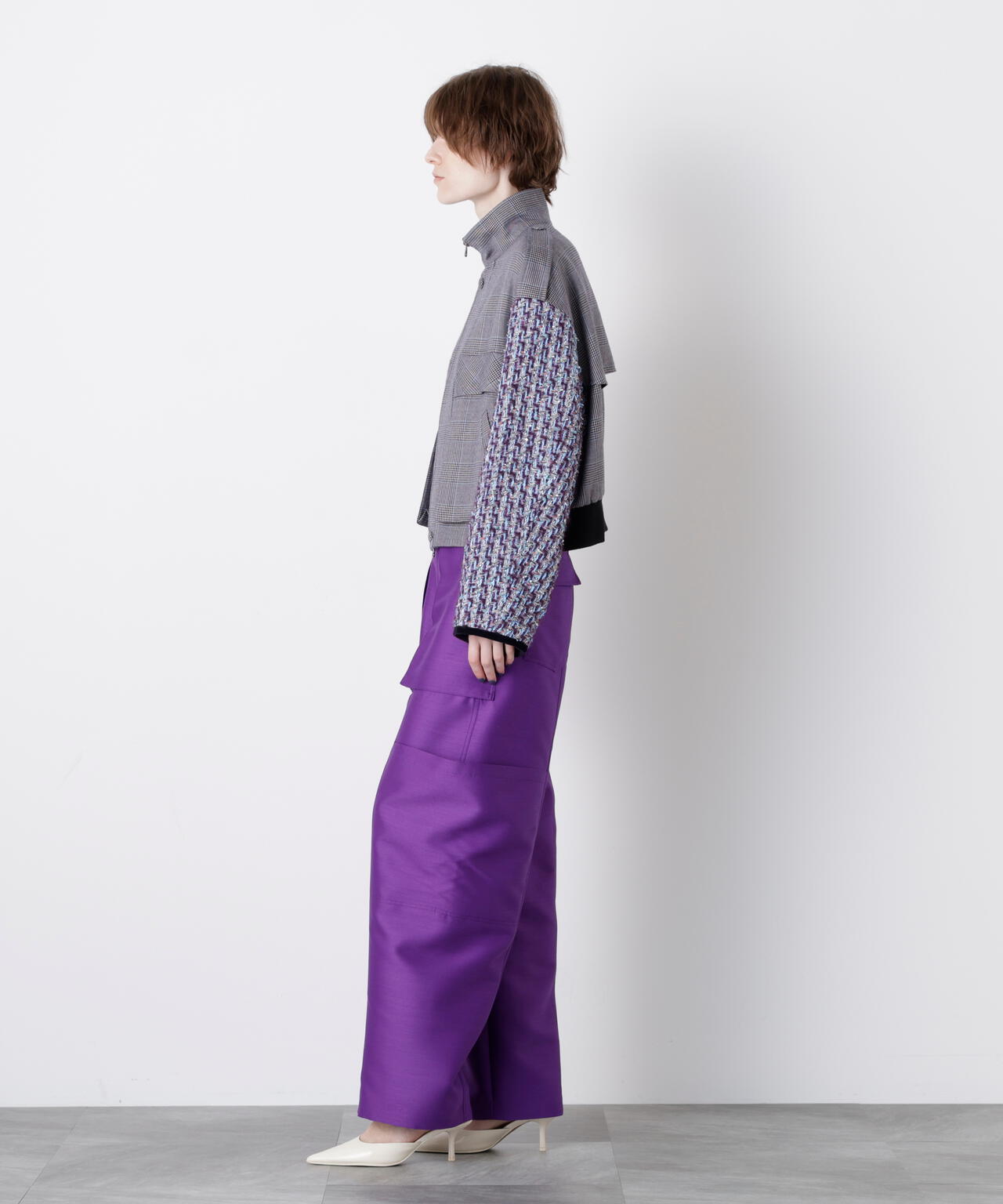 Tweed Sleeve Stand Zip UP JK