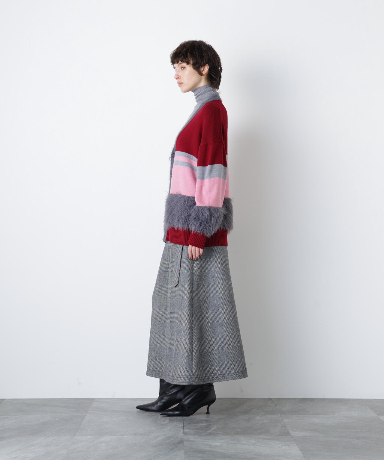 Fluffy Yarn Combi Cardigan