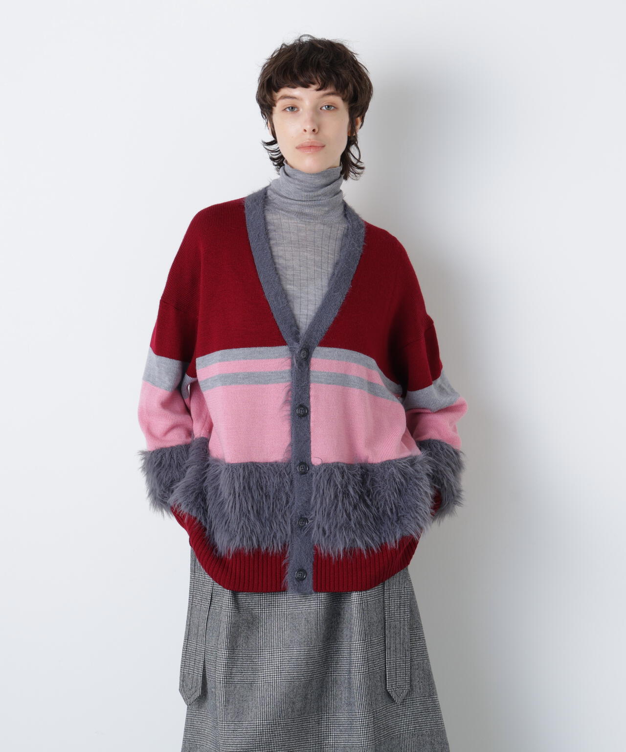 Fluffy Yarn Combi Cardigan