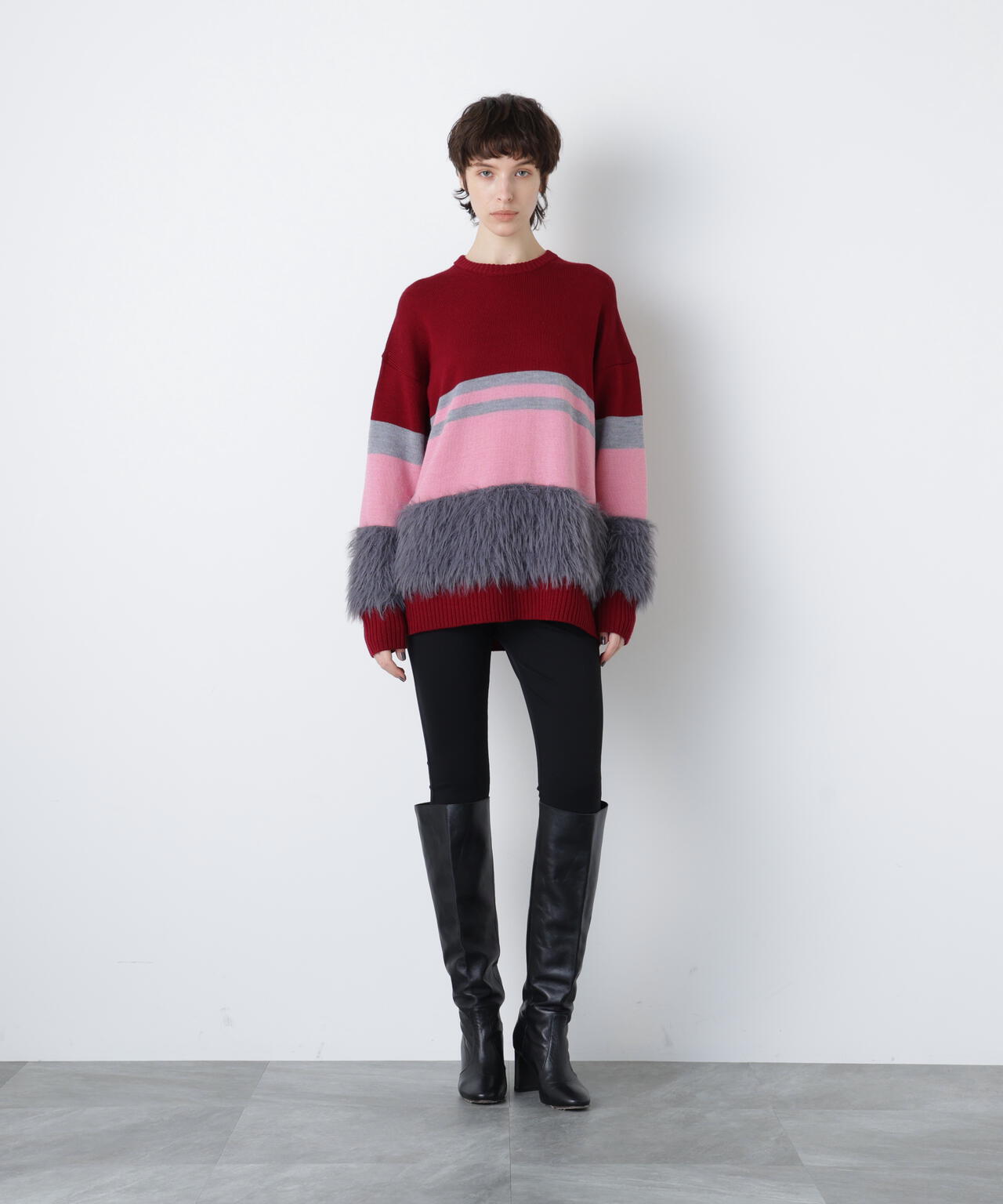 Fluffy Yarn Combi Pullover