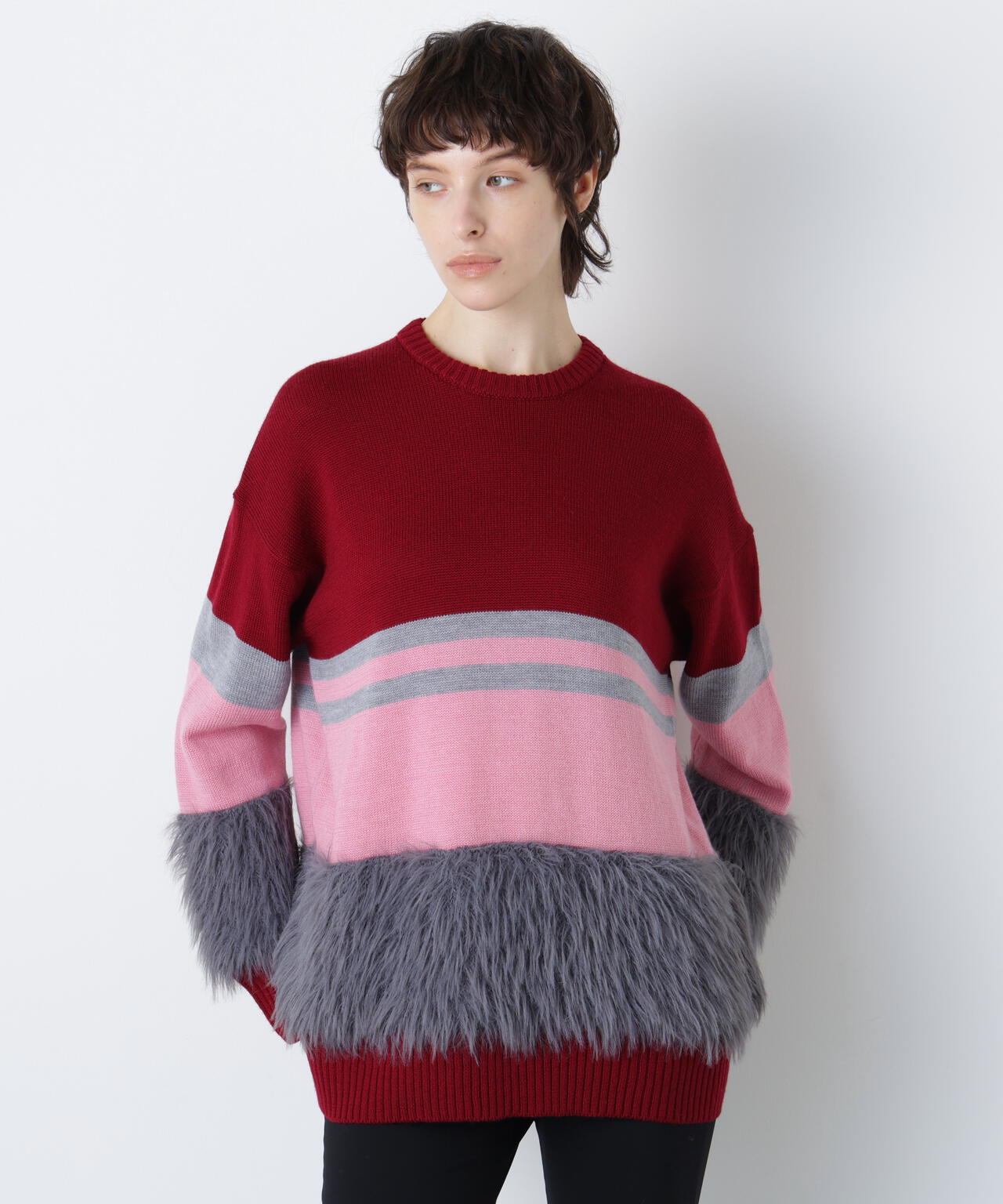 Fluffy Yarn Combi Pullover