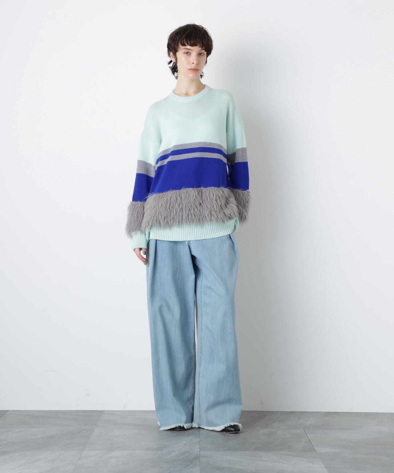 Fluffy Yarn Combi Pullover