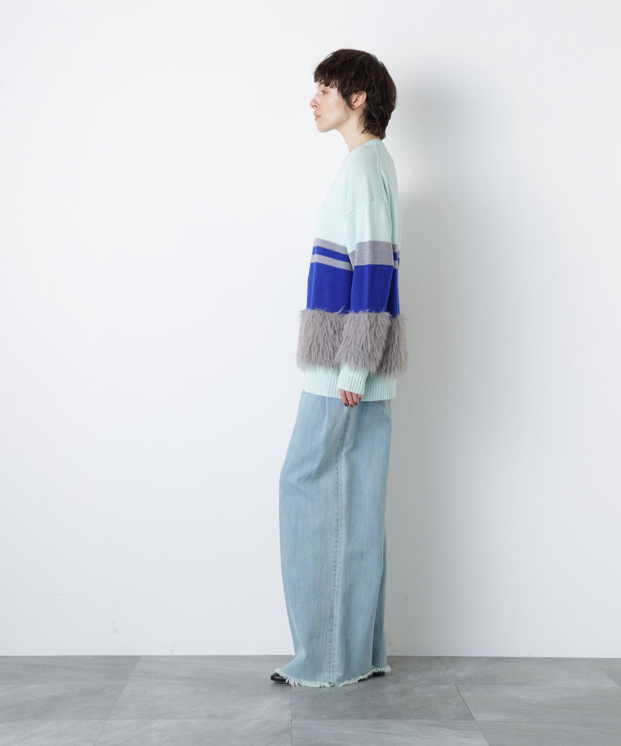 Fluffy Yarn Combi Pullover