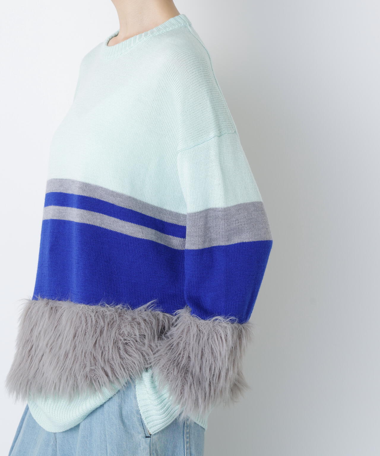 Fluffy Yarn Combi Pullover