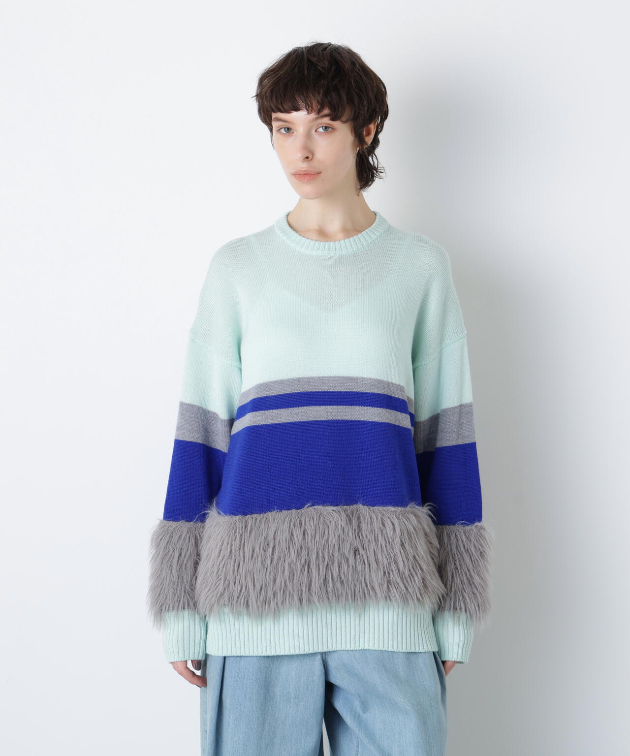 Fluffy Yarn Combi Pullover