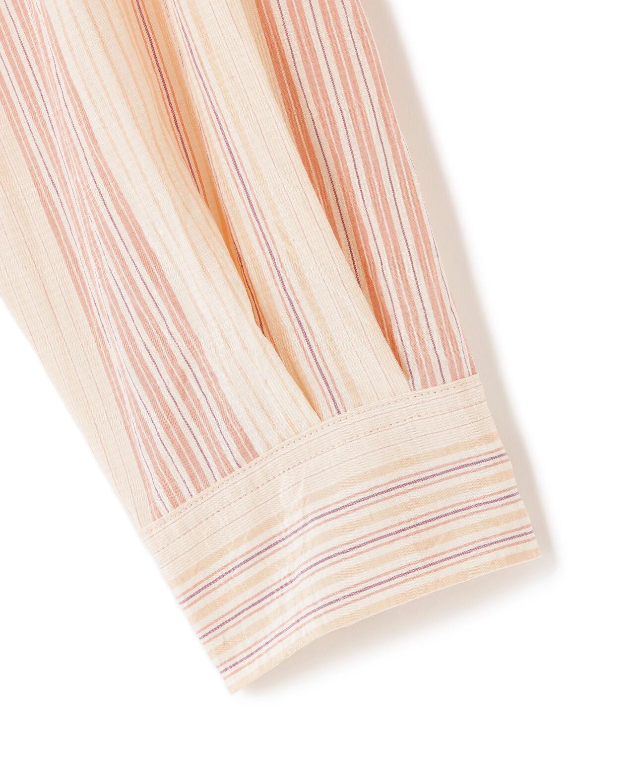 quitan / COTTON SILK 'STRIKE-OFF' STRIPE SMALL COLLAR PULLOVER SHIRT