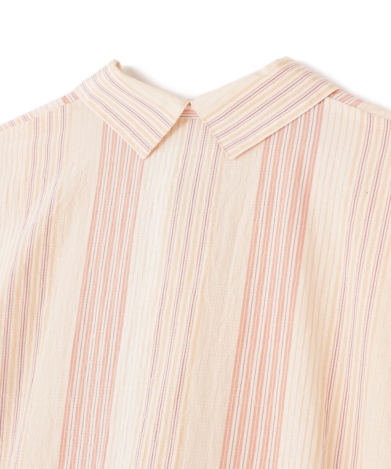 quitan / COTTON SILK 'STRIKE-OFF' STRIPE SMALL COLLAR PULLOVER SHIRT