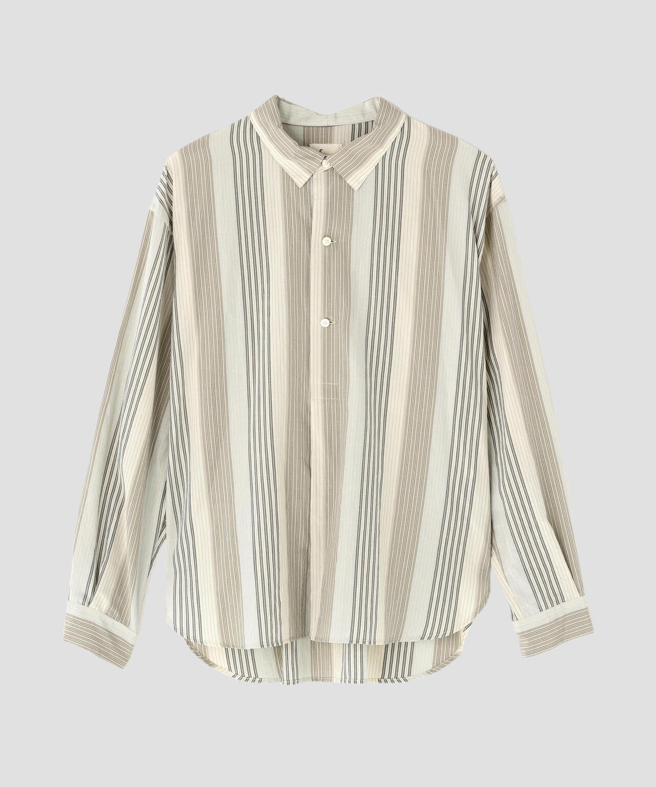 quitan / COTTON SILK 'STRIKE-OFF' STRIPE SMALL COLLAR PULLOVER SHIRT