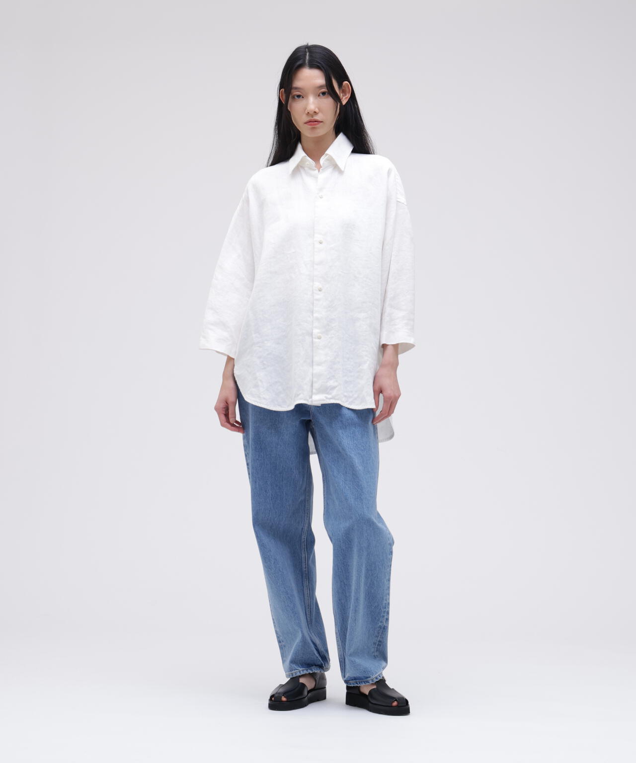 quitan / HEMP TWILL REGULAR COLLAR 3/4 SHIRT