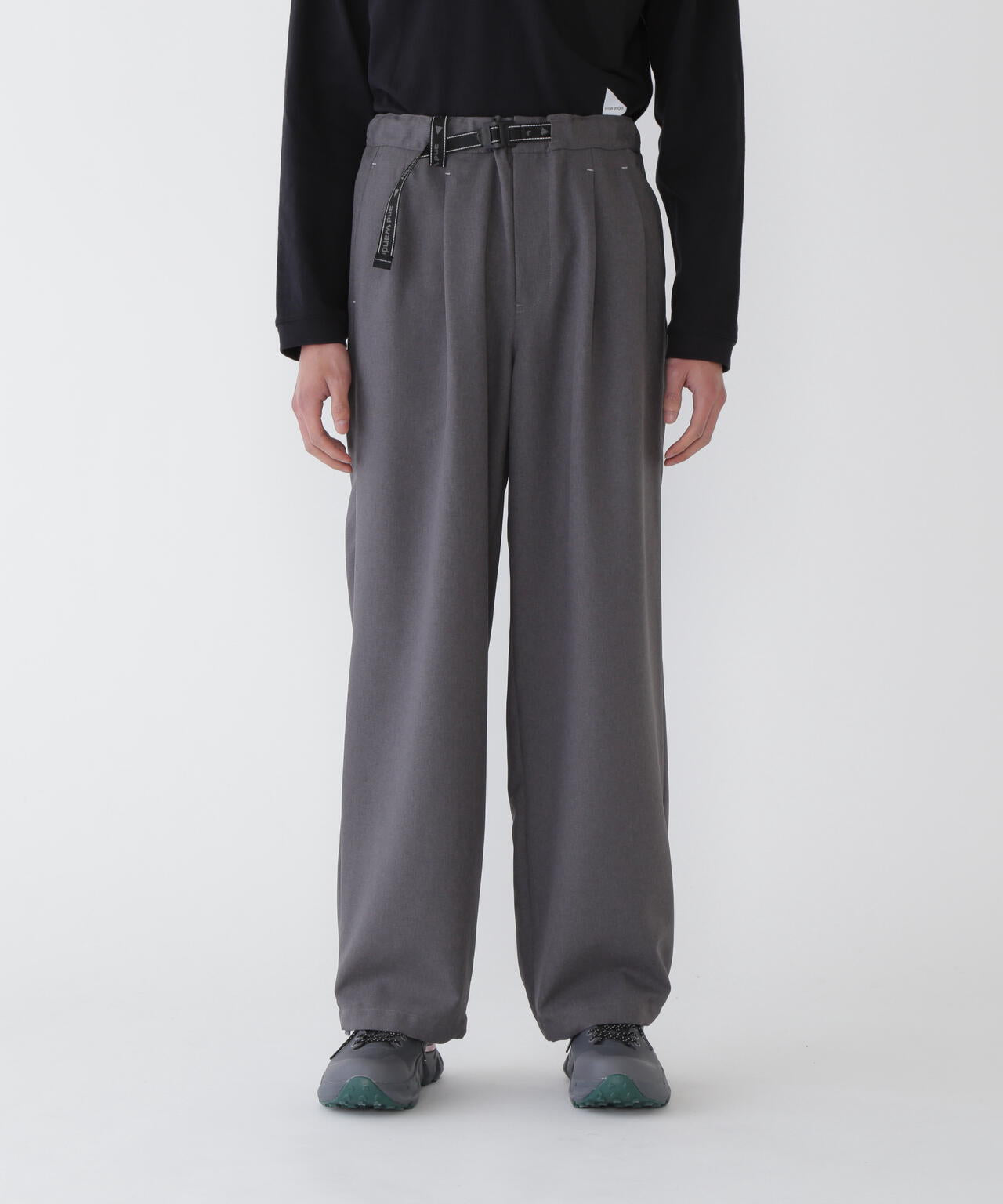 PE melange twill wide pants | and wander（アンドワンダー