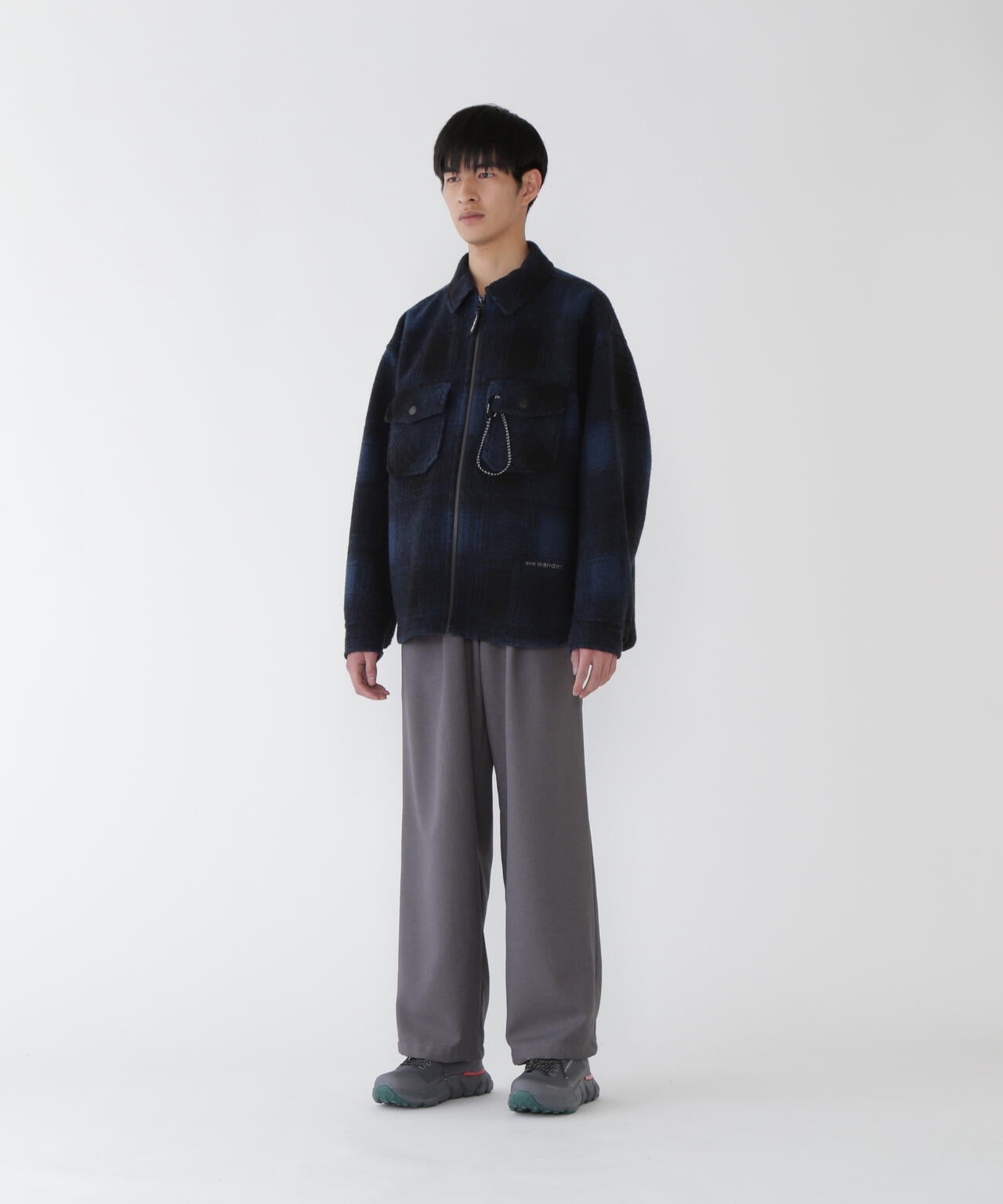 PE melange twill wide pants | and wander（アンドワンダー