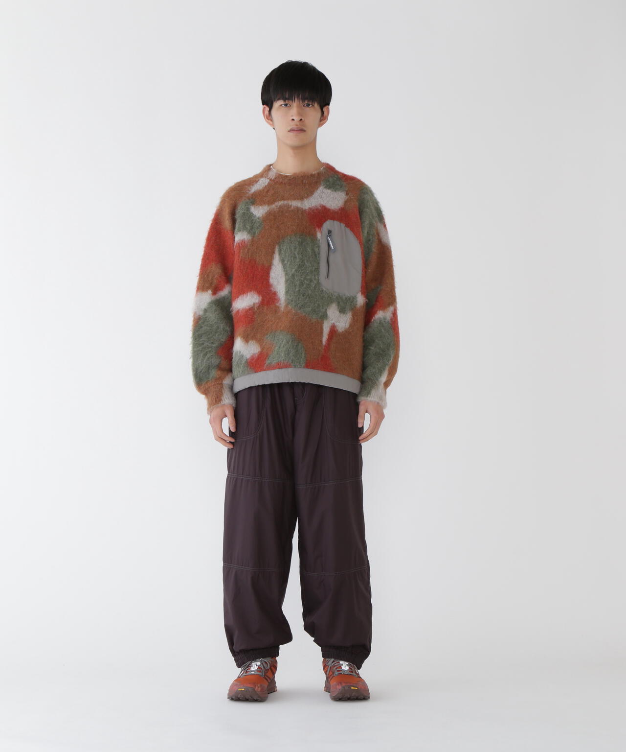 mix color shaggy knit sweater | and wander（アンドワンダー