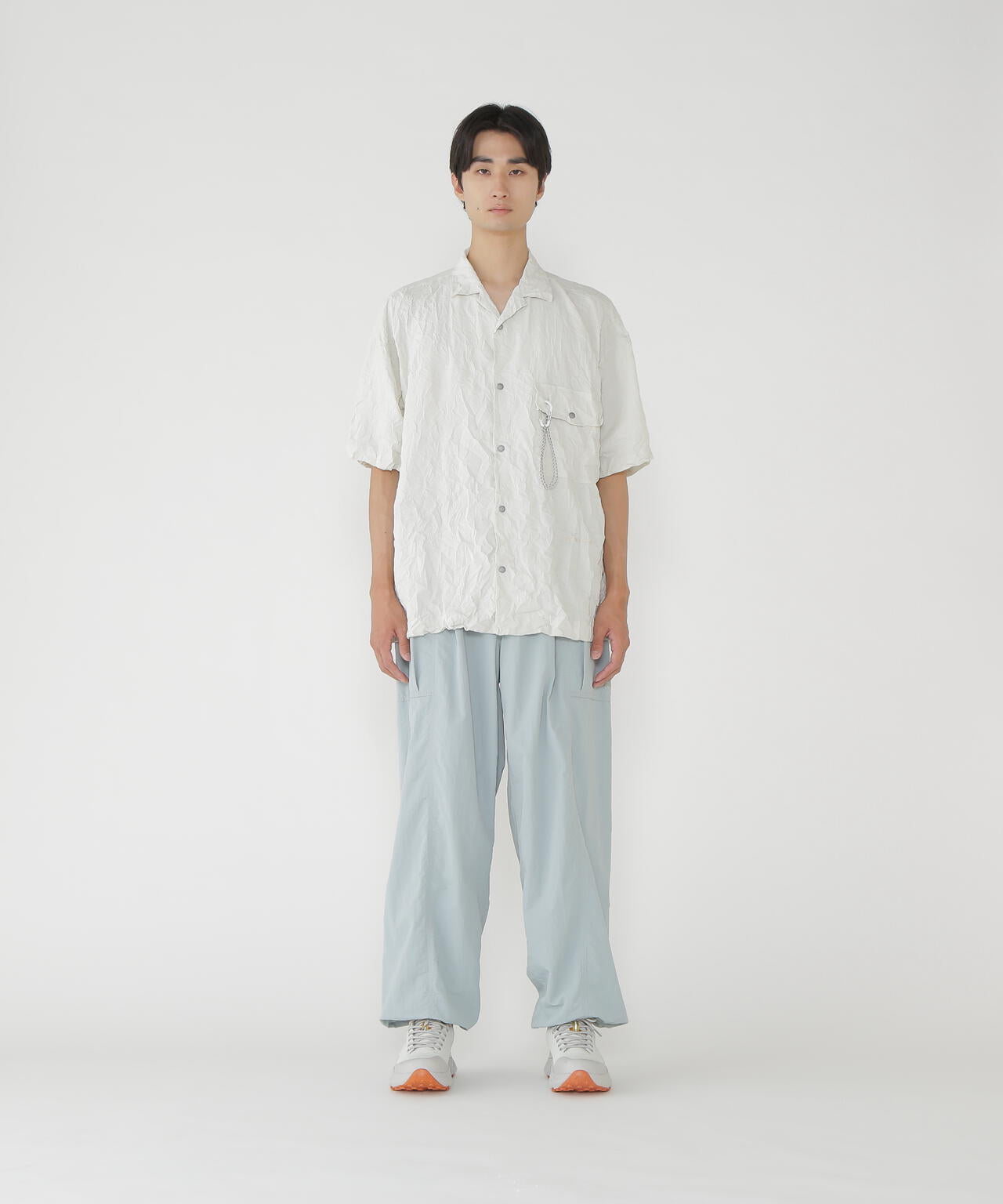 washer pleated open SS shirt (M) | and wander（アンドワンダー