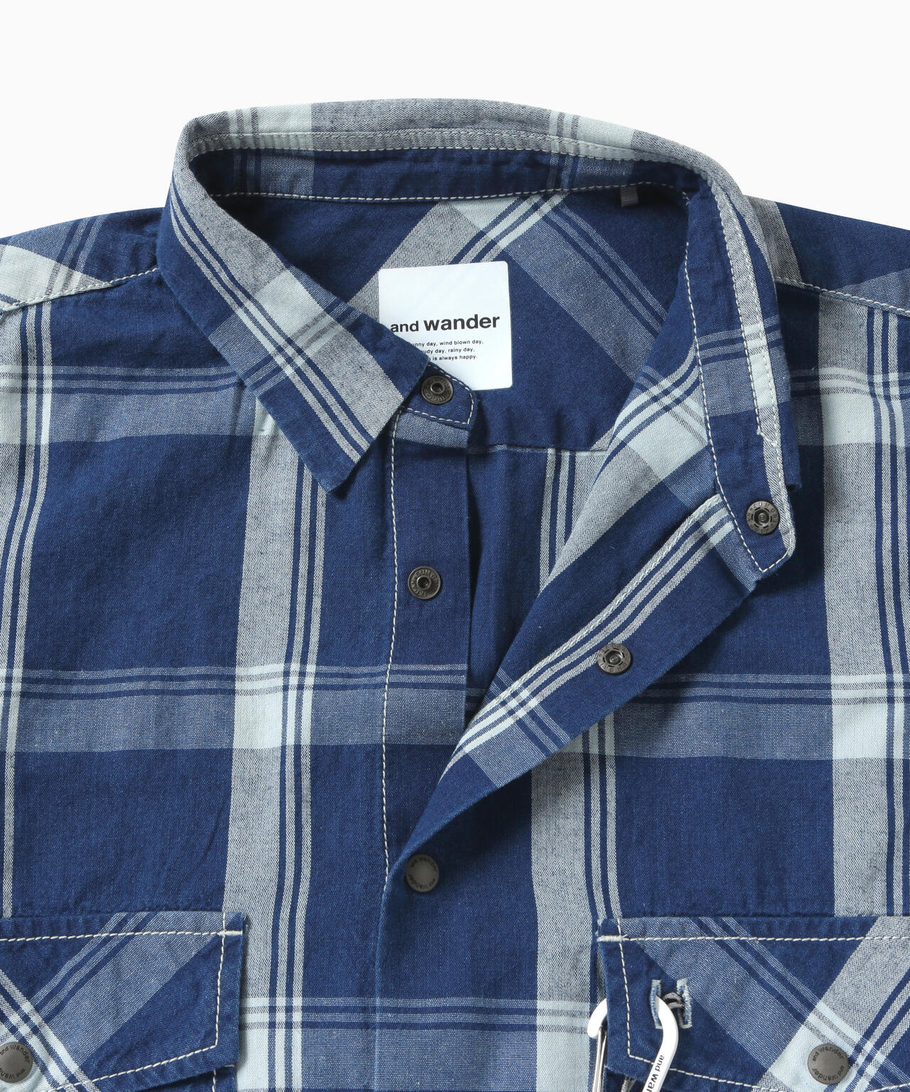 indigo check LS shirt (M) | and wander（アンドワンダー） ｜【公式