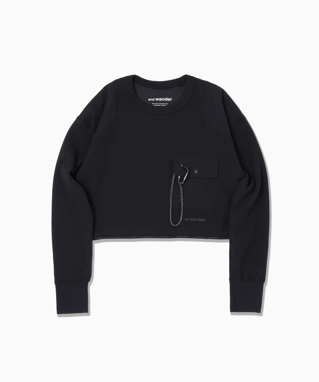 【極美品】アンドワンダー　PEワッフルショートレングスT　ブラック PE waffle short length T (W) | and wander（アンドワンダー
