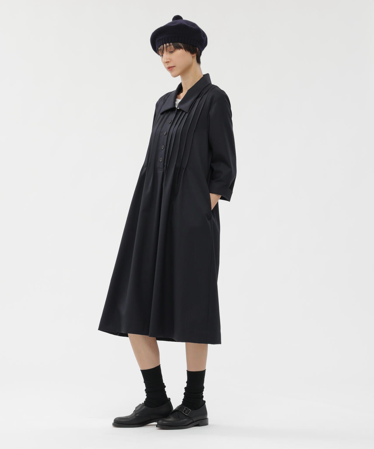 MARGARET HOWELL ブラック シャツワンピース FINE WOOL TWILL DRESS | MARGARET HOWELL（マーガレット・ハウエル