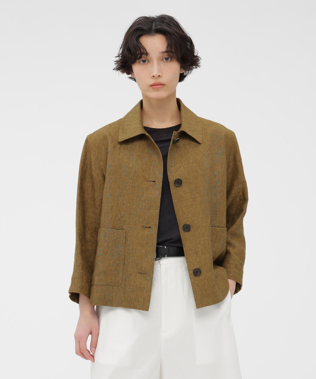 【MHL.】リネン×コットン生地ウエストコード付き短丈ブルゾン　ホワイト FADED LINEN BLOUSON | MARGARET HOWELL（マーガレット・ハウエル