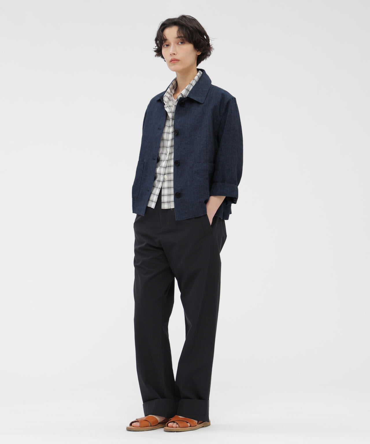 【MHL.】リネン×コットン生地ウエストコード付き短丈ブルゾン　ホワイト FADED LINEN BLOUSON | MARGARET HOWELL（マーガレット・ハウエル