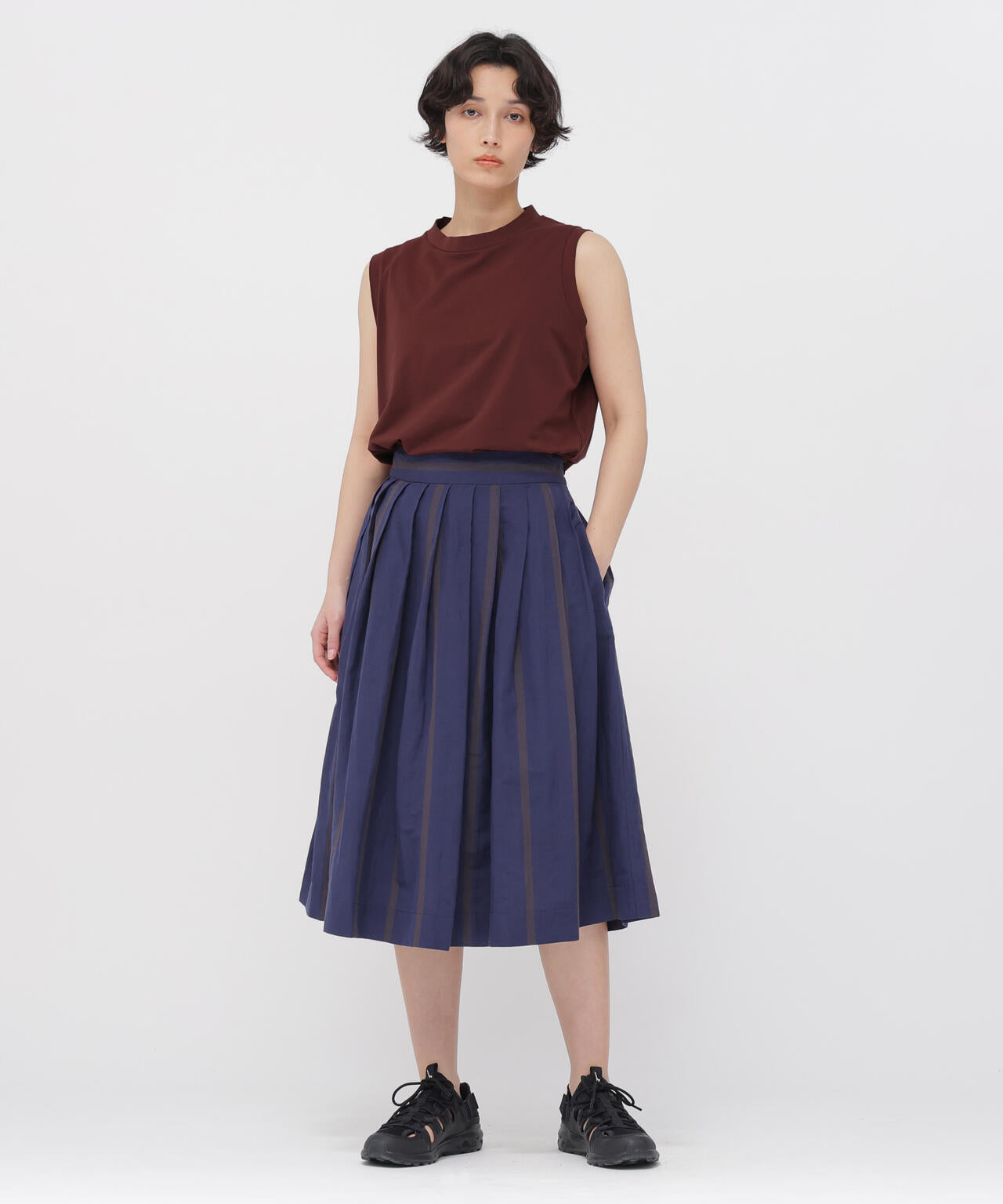 BOLD STRIPE COTTON LINEN SKIRT