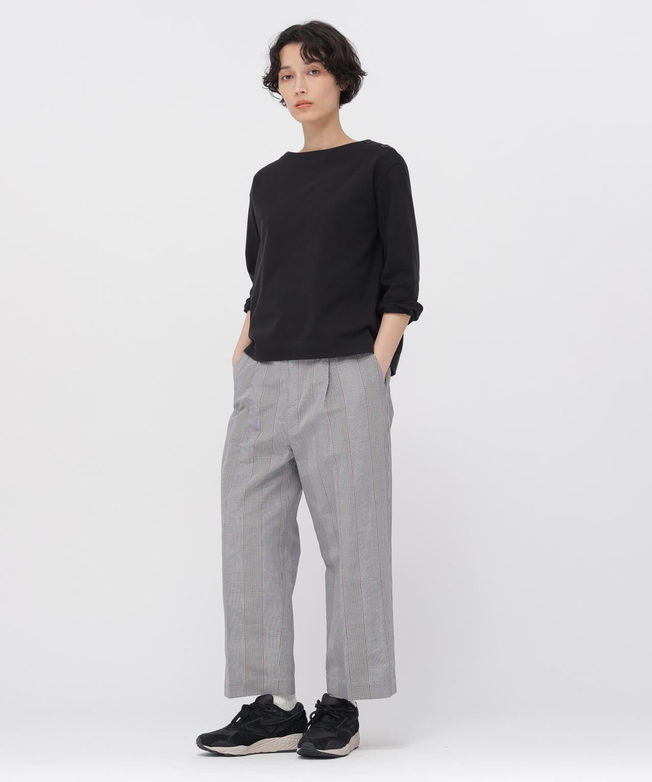 PRINCE OF WALES CHECK COTTON LINEN TROUSERS