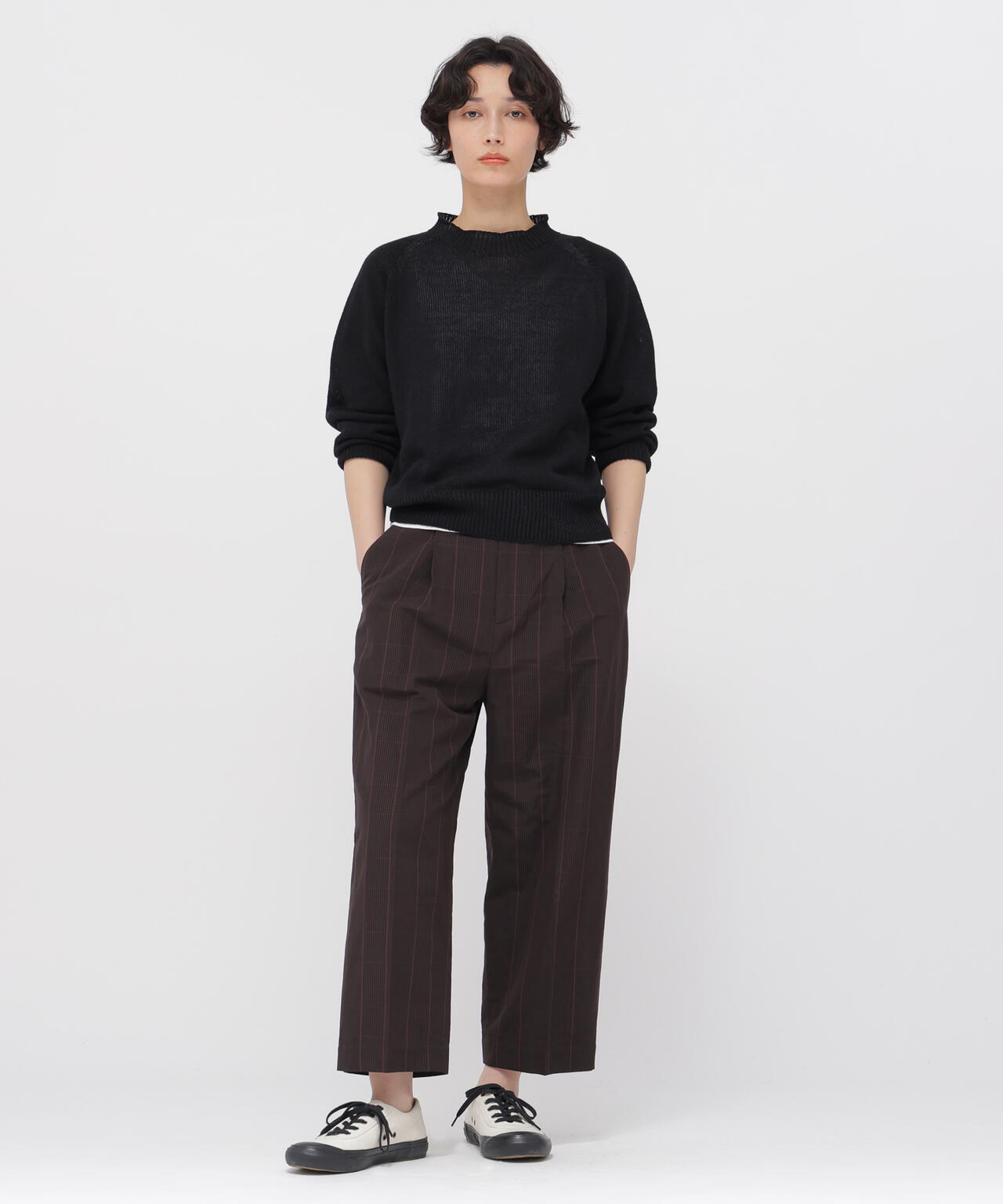 PRINCE OF WALES CHECK COTTON LINEN TROUSERS