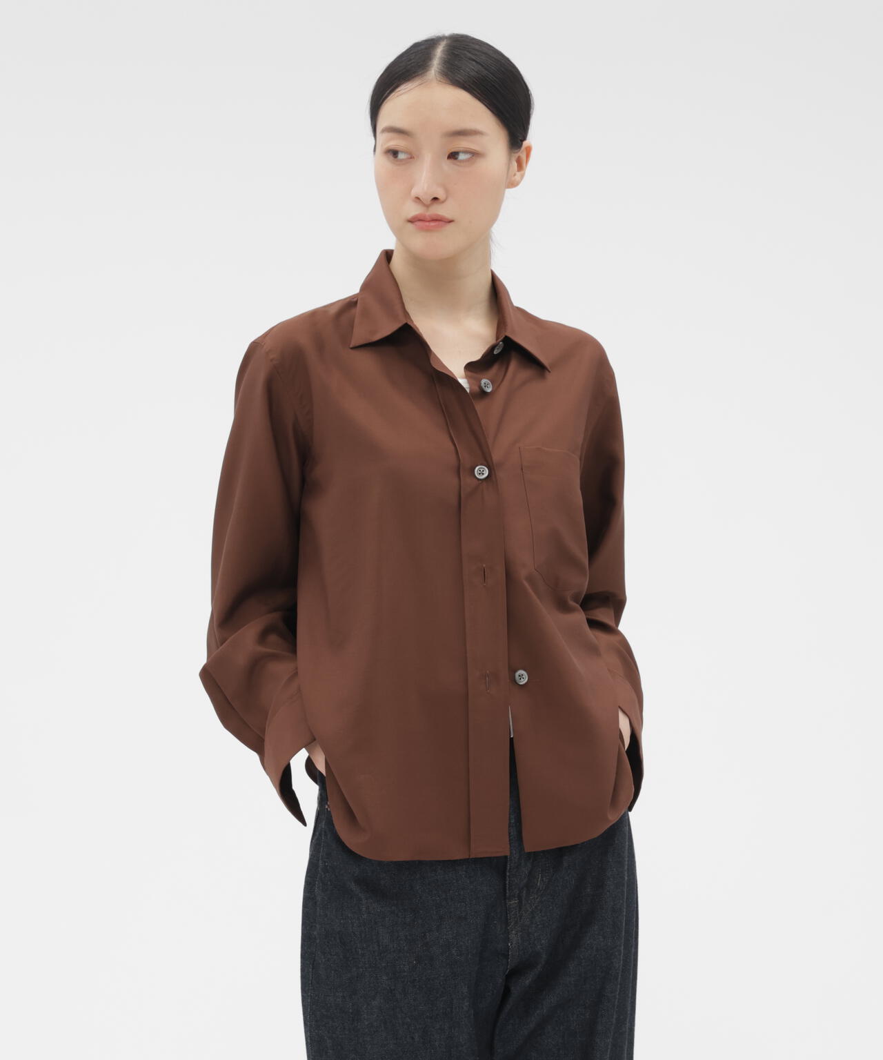 マーガレットハウエル コットンシャツ L ブラウン 日本製 MATT SILK SHIRT | MARGARET HOWELL（マーガレット・ハウエル