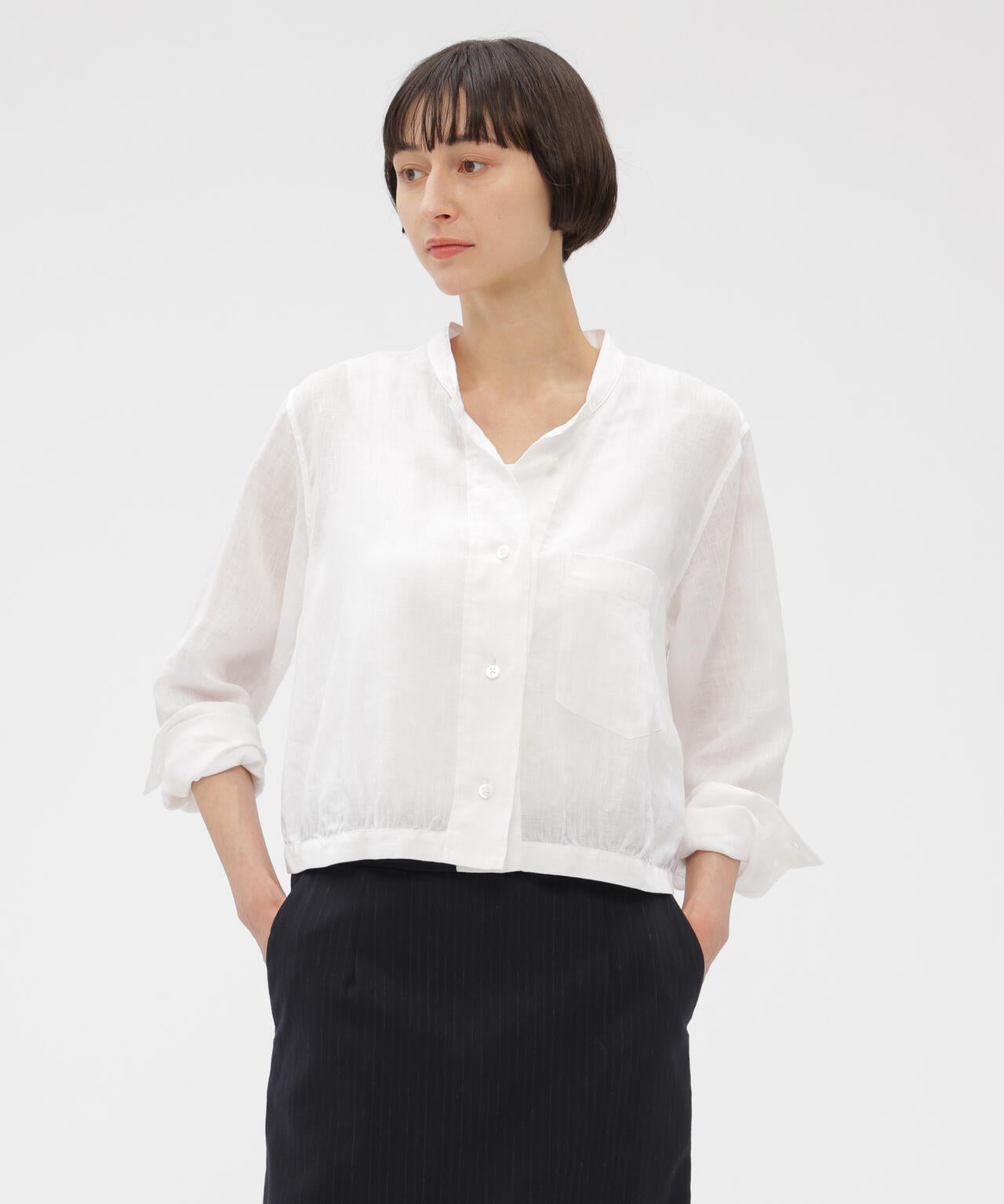 MARGARET HOWELL マーガレット ハウエル 23SS LINEN VOILE リネンボイル バンドカラーシャツ 578-3153015 イエロー 3 MARGARET HOWELL - MARGARET HOWELL マーガレット ハウエル 23SS LINEN