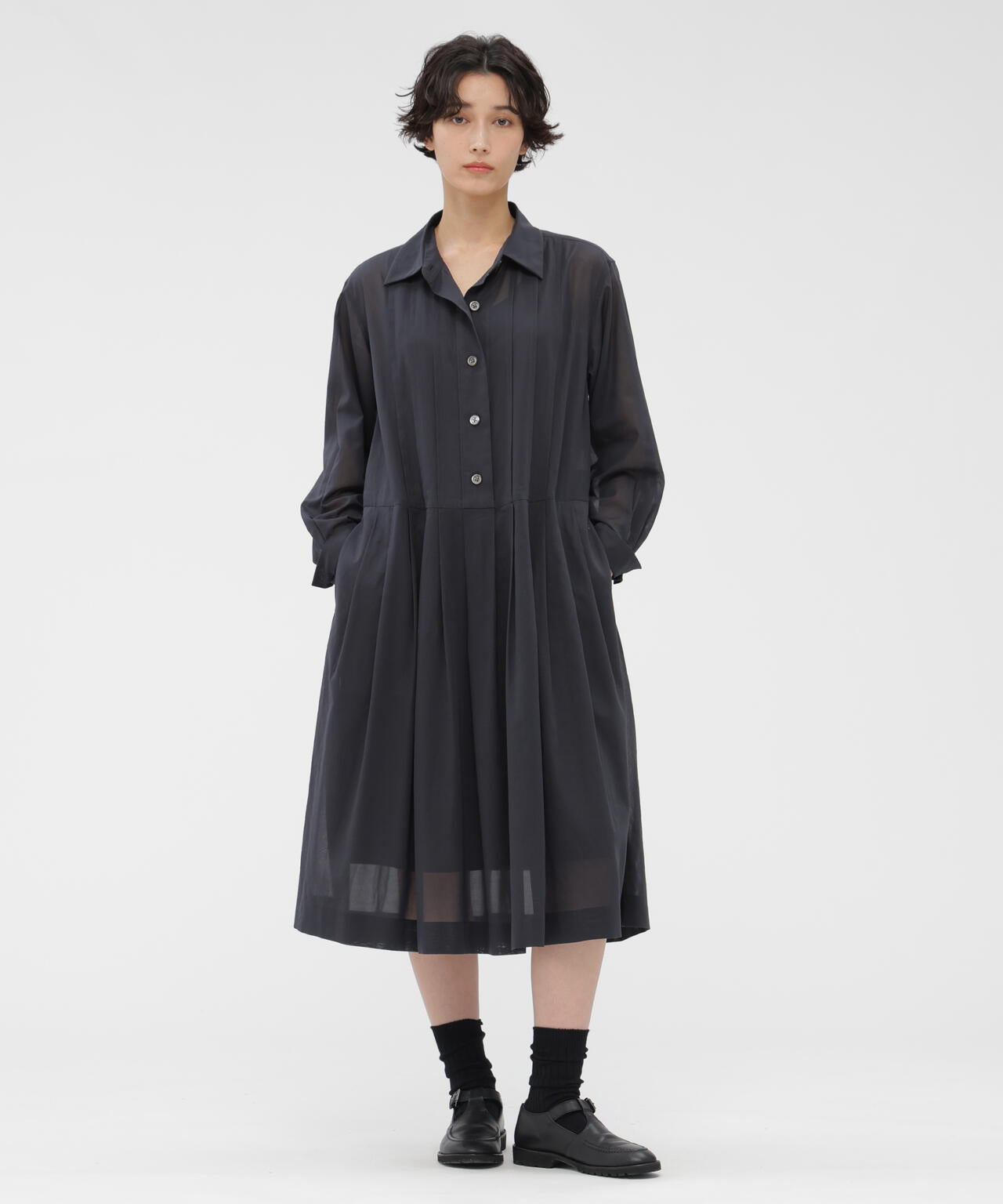 マーガレットハウエル コットンシルク バックボタンドレス 5.8万定価 SHEER COTTON VOILE DRESS | MARGARET HOWELL（マーガレット・ハウエル