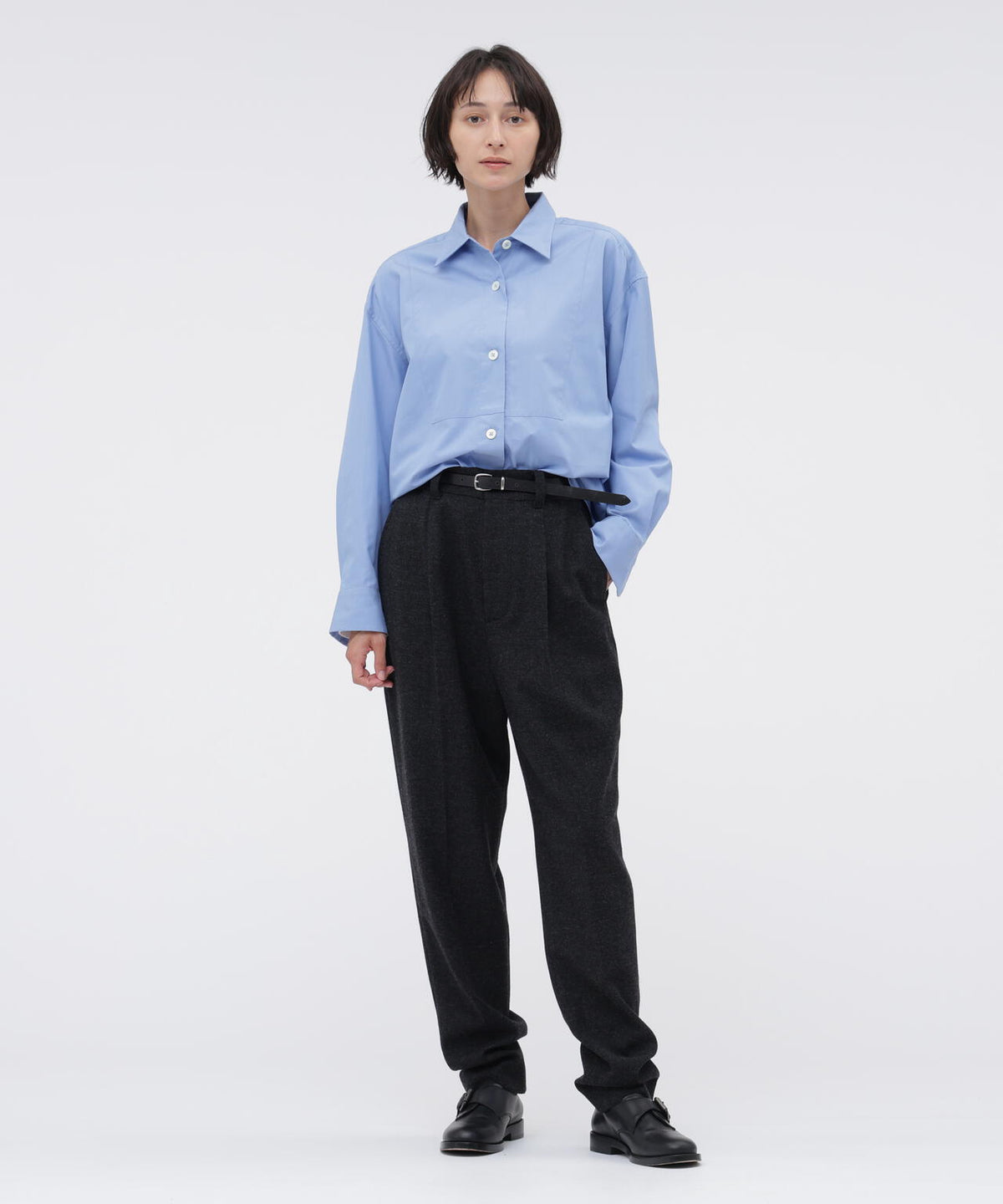 MILLED HERRINGBONE WOOL TROUSERS