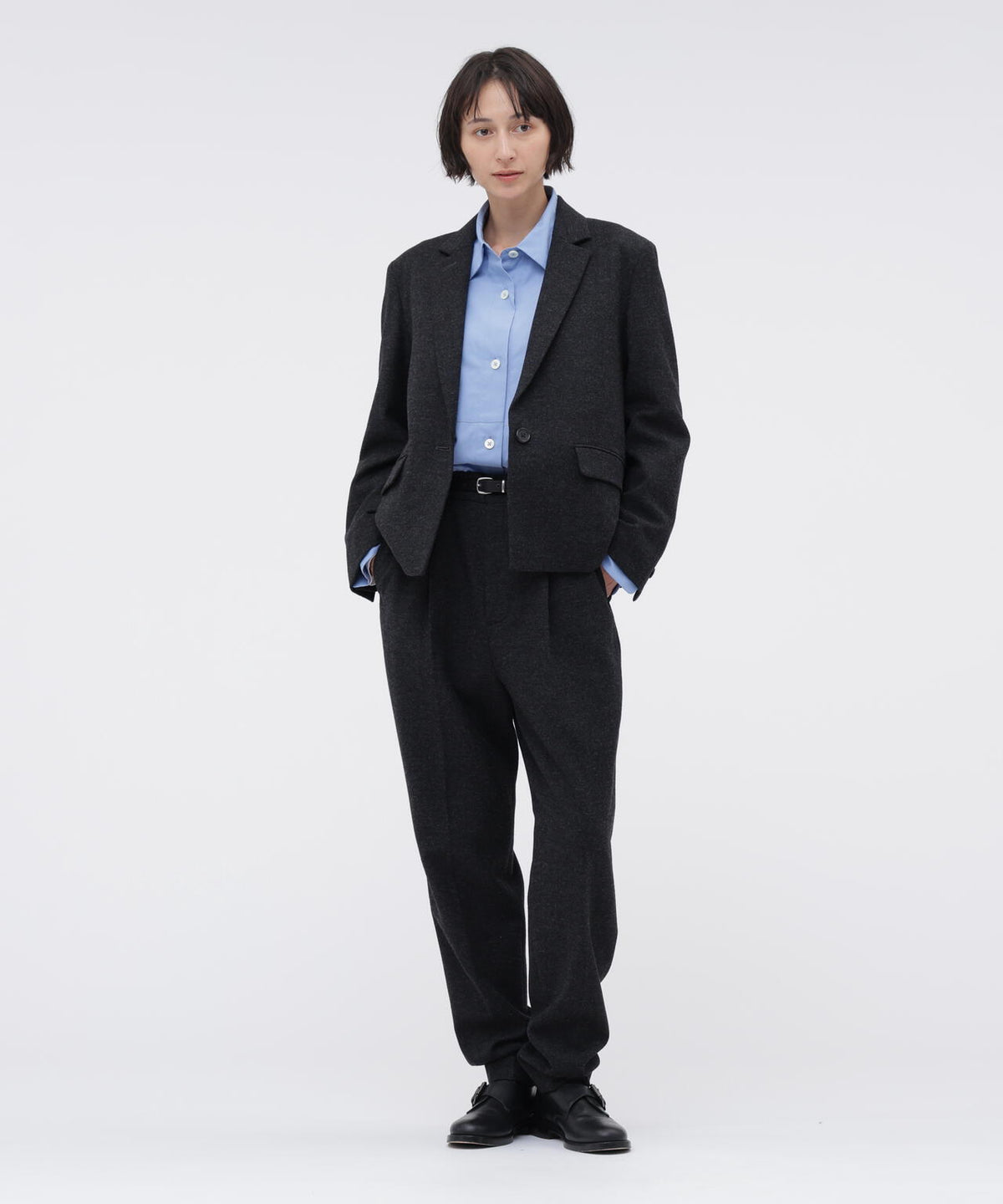 MILLED HERRINGBONE WOOL TROUSERS