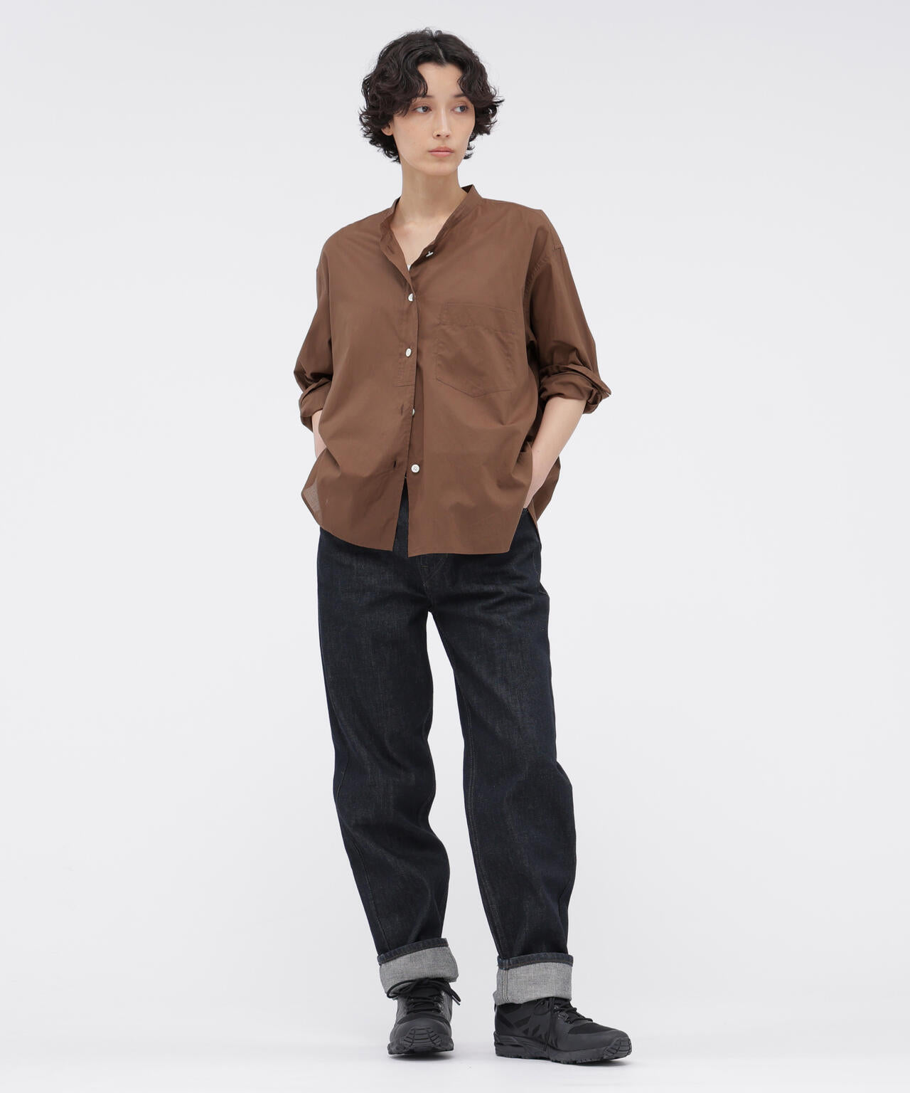 【美品】MHL./マーガレットハウエル/高密度コットンポプリンシャツ/ブラウン SOFT COTTON POPLIN SHIRT | MARGARET HOWELL（マーガレット・ハウエル