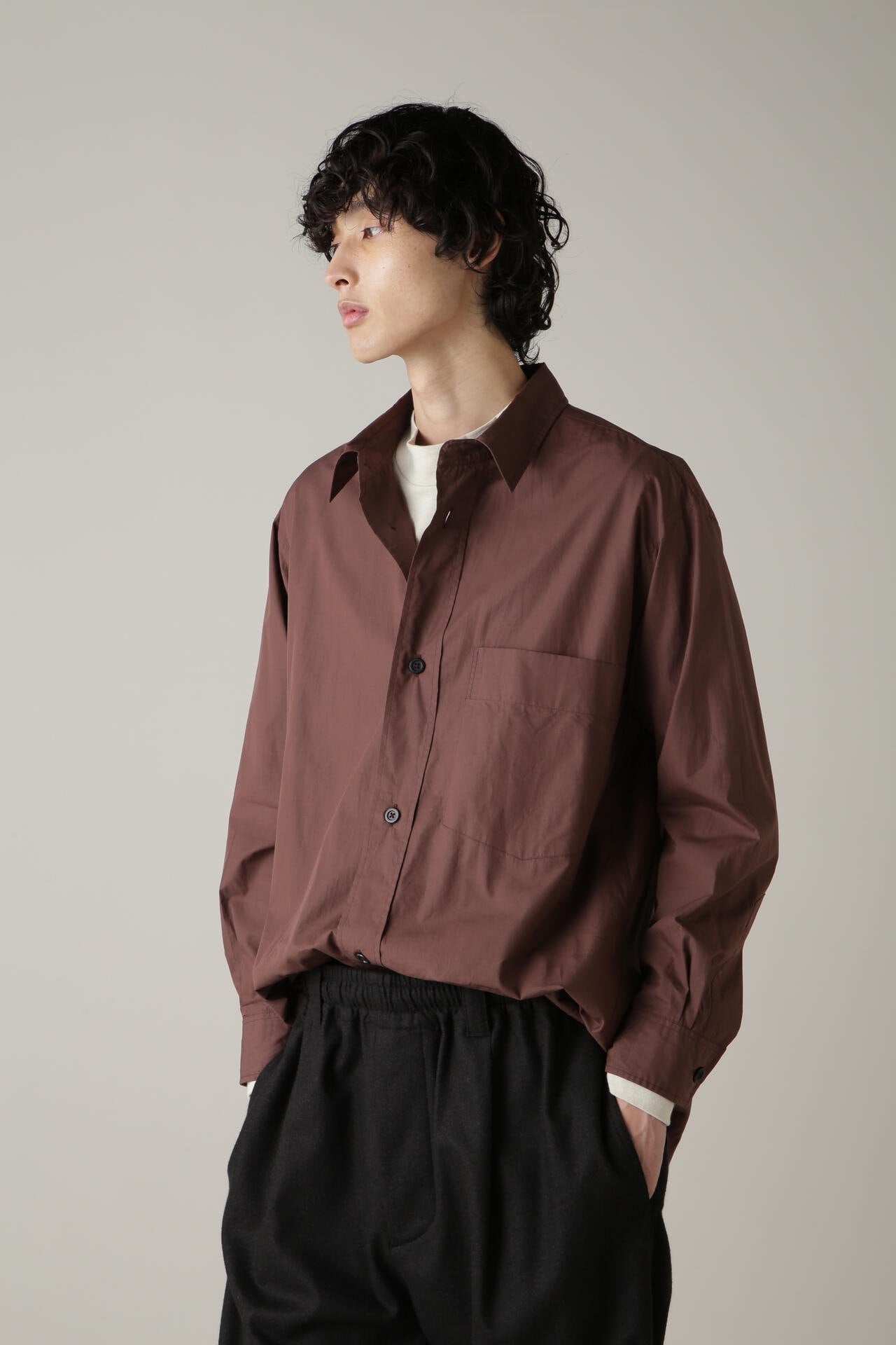 【美品】MHL./マーガレットハウエル/高密度コットンポプリンシャツ/ブラウン FINE COMPACT COTTON POPLIN | MARGARET HOWELL（マーガレット