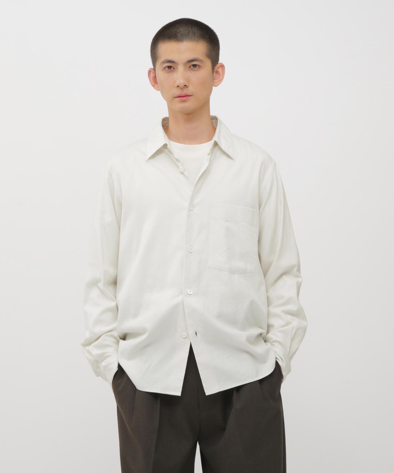 BRUSHED COTTON SILK TWILL SHIRT