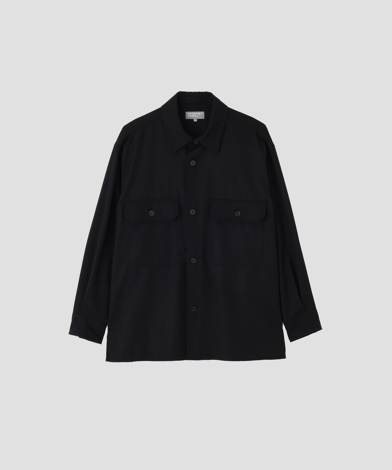 美品 マーガレットハウエル 日本製 大き目 コットン カシミヤ 長袖 シャツ 黒 MERINO CASHMERE FLANNEL SHIRT | MARGARET HOWELL（マーガレット