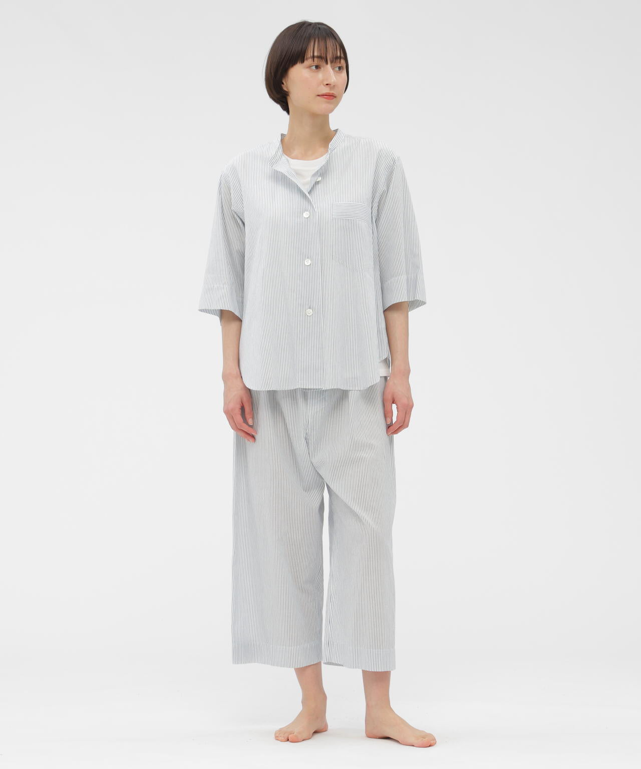 COTTON LINEN MINI STRIPE TROUSERS