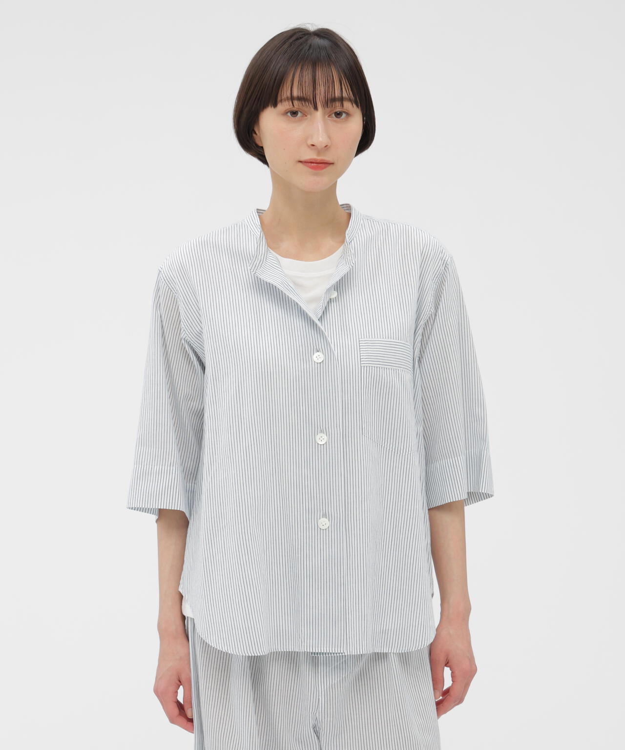 COTTON LINEN MINI STRIPE SHIRT