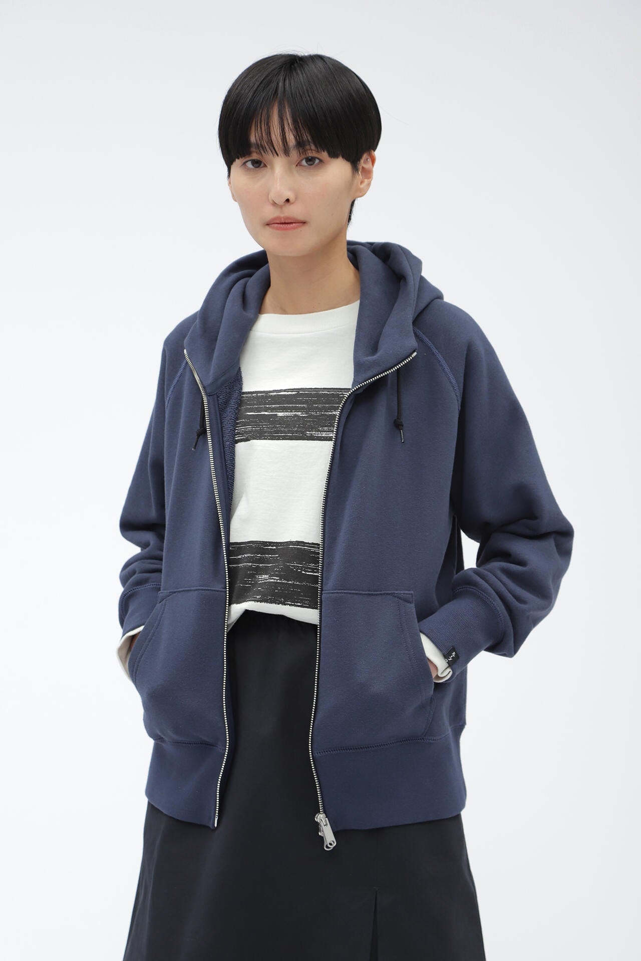 新品　MHL. マーガレットハウエル　フーディジャケット　ネイビー　M LIGHT LOOPBACK COTTON | MARGARET HOWELL（マーガレット・ハウエル