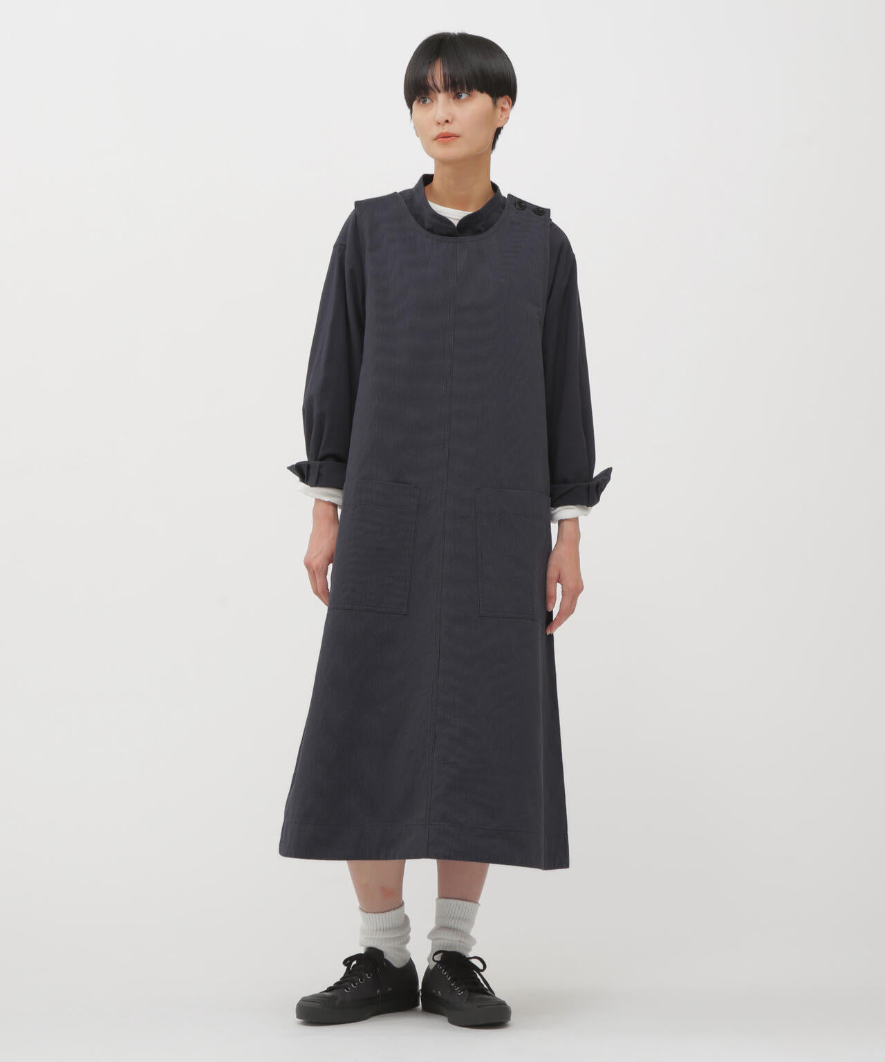 HAIRLINE COTTON WOOL DRESS