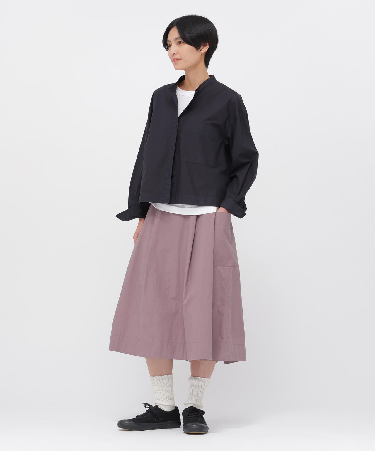 WASHED COTTON POPLIN SKIRT