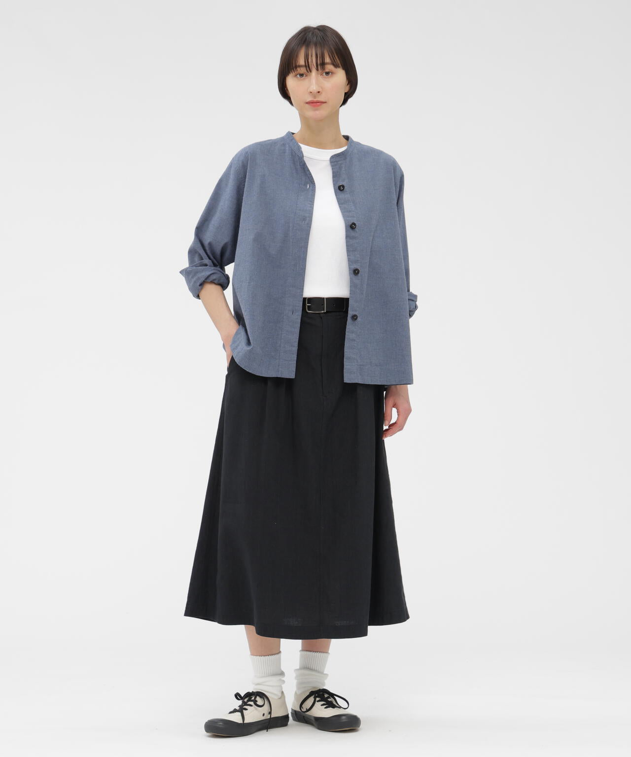 【タグ付美品】マーガレットハウエル コットンリネン ストライプ プリーツスカート BOLD STRIPE COTTON LINEN SKIRT | MARGARET HOWELL（マーガレット