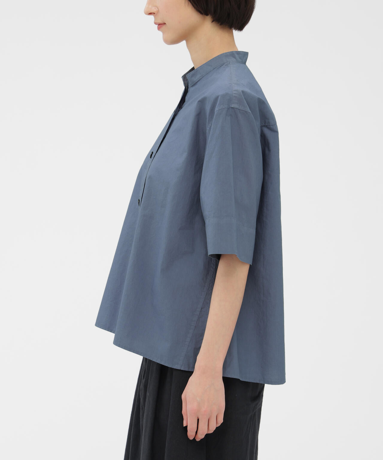MHL. / エムエイチエルマーガレットハウエル | COTTON RAMIE POPLIN コットン カラーレスシャツ | 2 | ブルーグレー | レディース COTTON RAMIE POPLIN SHIRT | MARGARET HOWELL（マーガレット