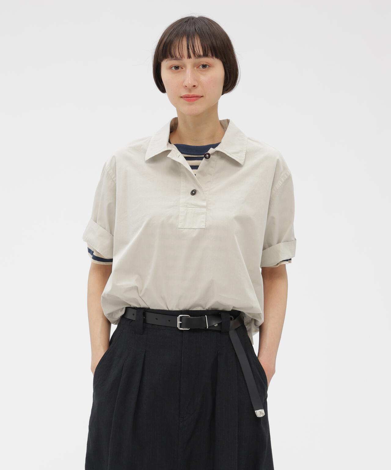 美品 23SS MARGARET HOWELL マーガレットハウエル COTTON POPLIN ショートスリーブシャツ 578-3152005 サイズI グレー レディース 古着 中古 USED MARGARET HOWELL - 美品 23SS MARGARET HOWELL マーガレットハウエル