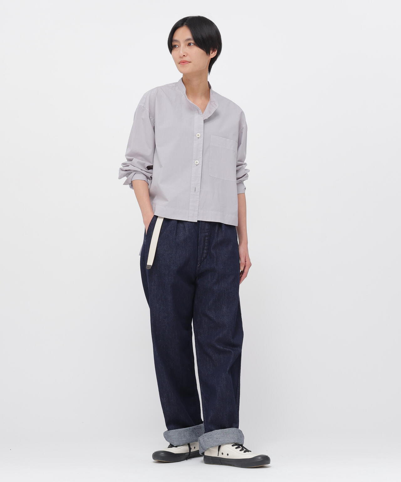 MHL. / エムエイチエルマーガレットハウエル | COTTON RAMIE POPLIN コットン カラーレスシャツ | 2 | ブルーグレー | レディース COTTON RAMIE POPLIN SHIRT | MARGARET HOWELL（マーガレット