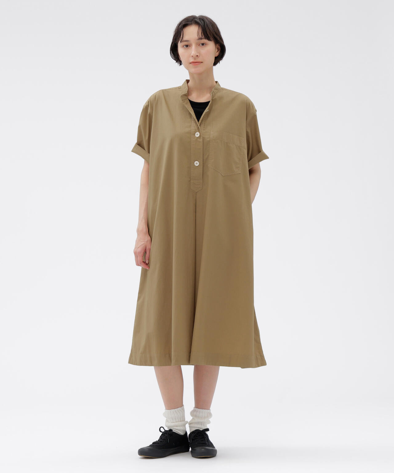 マーガレットハウエル 2024 FINE COTTON POPLIN ワンピース GARMENT DYED COTTON POPLIN DRESS | MARGARET HOWELL（マーガレット
